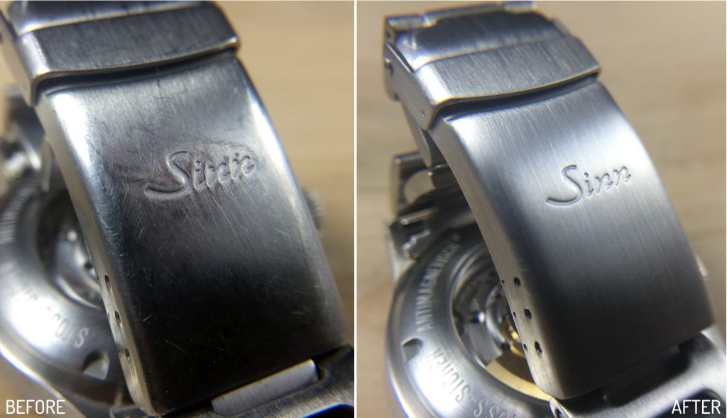 Before and after removing desk-diving marks with the Scotch-Brite Pad